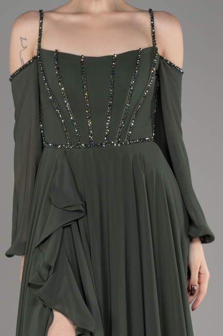 Olive Drab Long Chiffon Slit Evening Dress ABU3914
