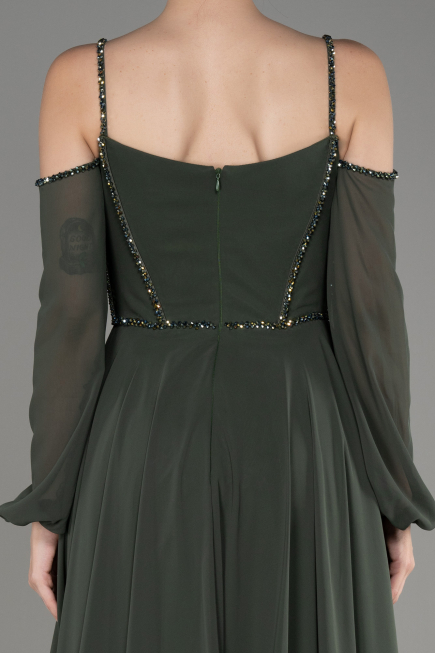 Olive Drab Long Chiffon Slit Evening Dress ABU3914