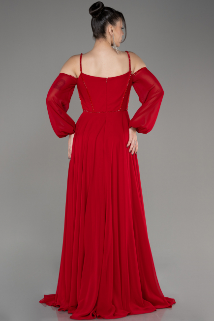 Red Long Chiffon Slit Evening Dress ABU3914
