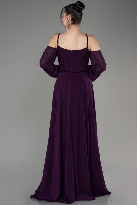 Purple Long Chiffon Slit Evening Dress ABU3914