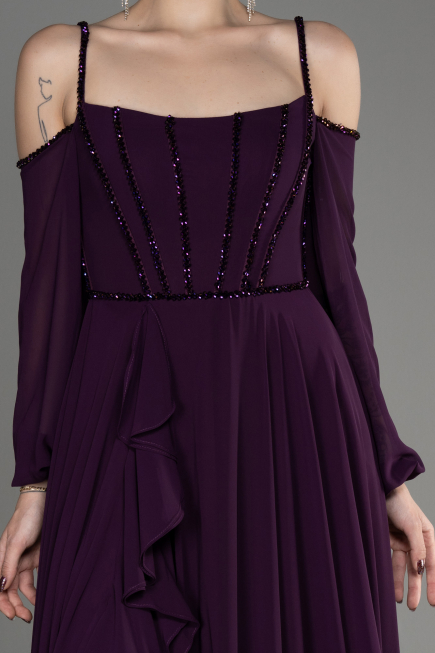Purple Long Chiffon Slit Evening Dress ABU3914