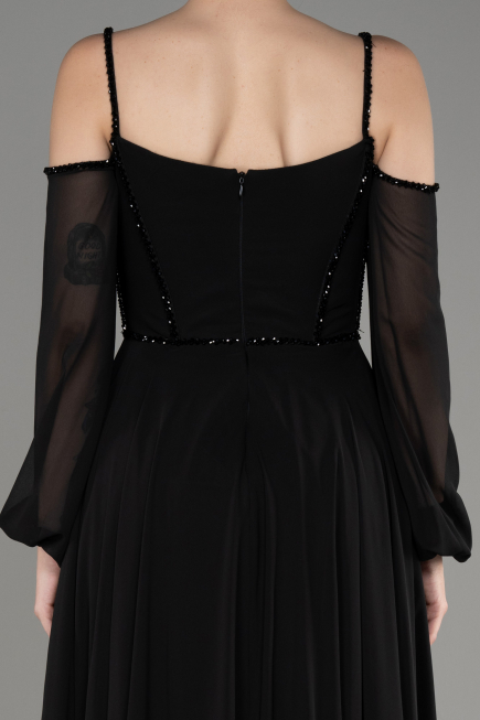 Black Long Chiffon Slit Evening Dress ABU3914