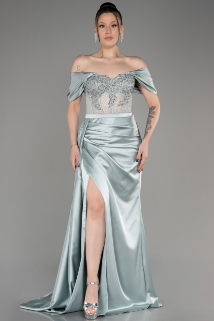 Mint Long Satin Evening Dress ABU3895