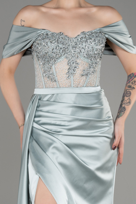 Mint Long Satin Evening Dress ABU3895