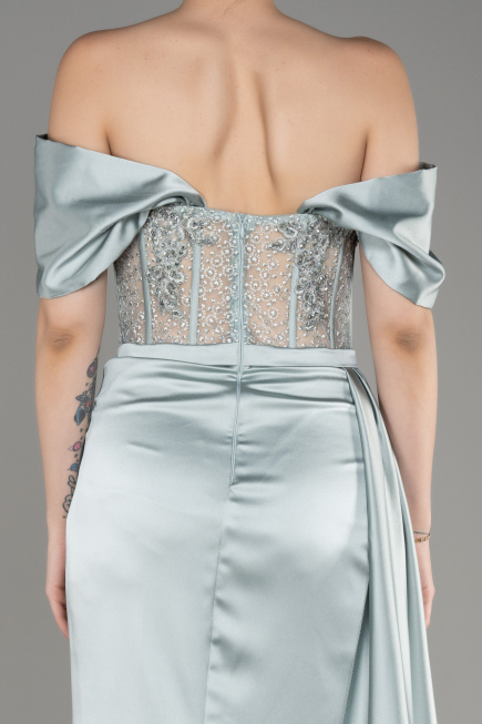 Mint Long Satin Evening Dress ABU3895