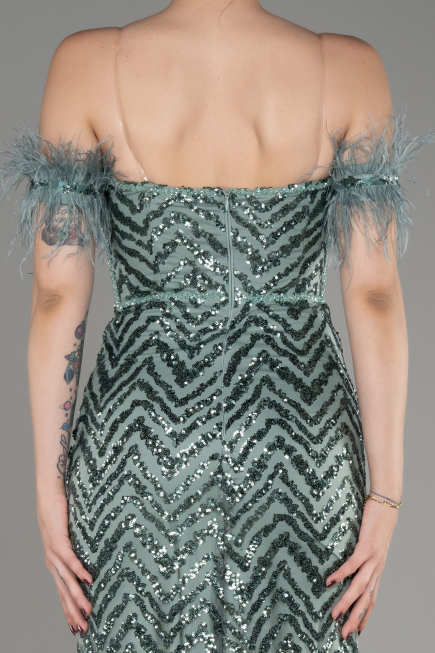 Turquoise Strapless Slit Long Sequined Evening Gown ABU3953