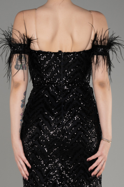 Black Strapless Slit Long Sequined Evening Gown ABU3953