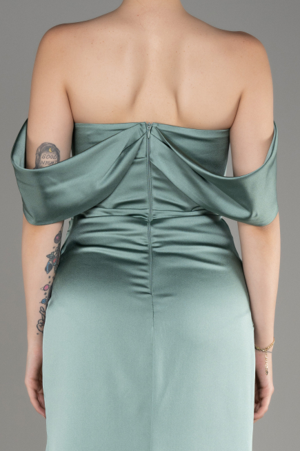 Mint Off Shoulder Slit Satin Prom Dress ABU3964