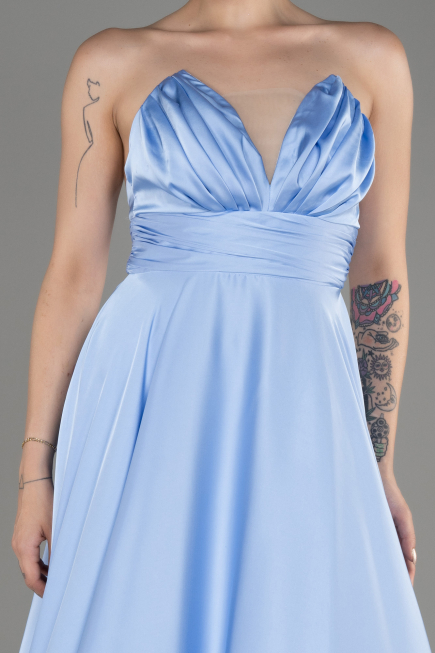 Light Blue Strapless Long Satin Prom Dress ABU3965