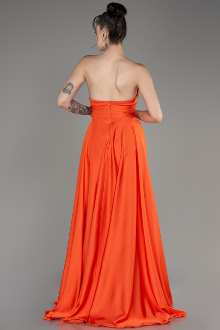 Orange Strapless Long Satin Prom Dress ABU3965