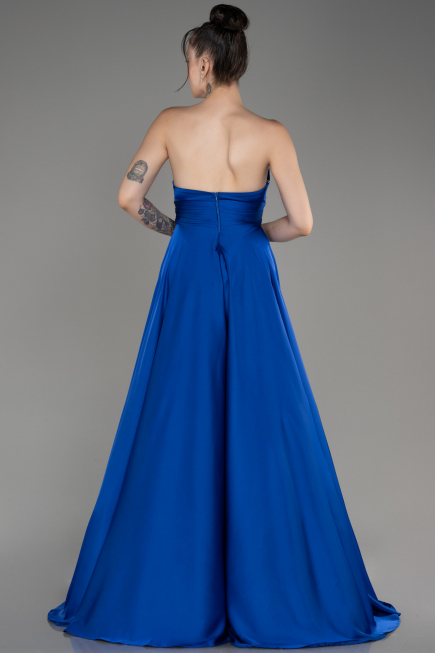 Sax Blue Strapless Long Satin Prom Dress ABU3965