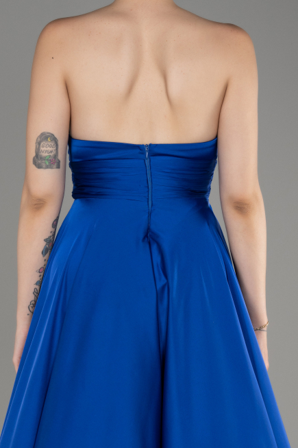 Sax Blue Strapless Long Satin Prom Dress ABU3965