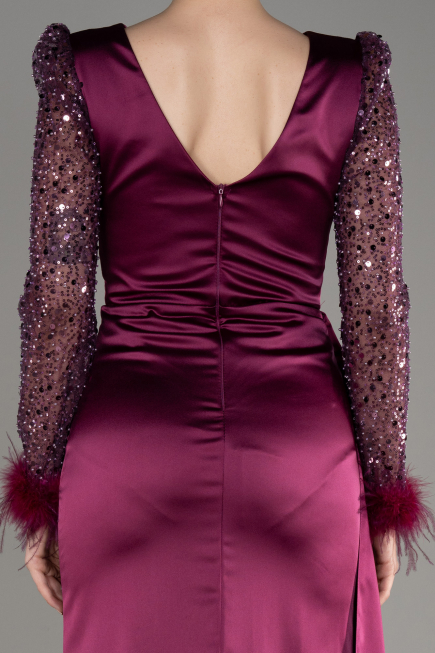 Cherry Colored Long Satin Evening Dress ABU3080