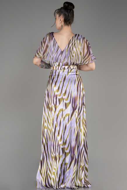 Lila Short Sleeve Print Long Satin Prom Dress ABU3973