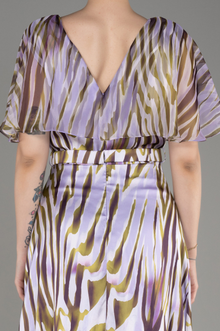 Lila Short Sleeve Print Long Satin Prom Dress ABU3973