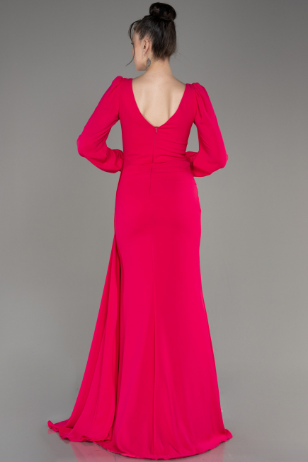 Fuchsia Long Chiffon Evening Dress ABU3885