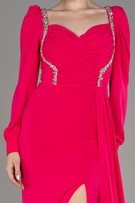 Fuchsia Long Chiffon Evening Dress ABU3885