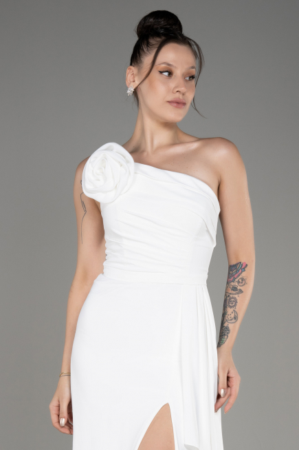 White Strapless Slit Long Chiffon Evening Dress ABU3974