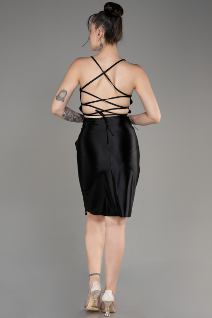 Black Backless Short Satin Cocktail Dress ABK2078