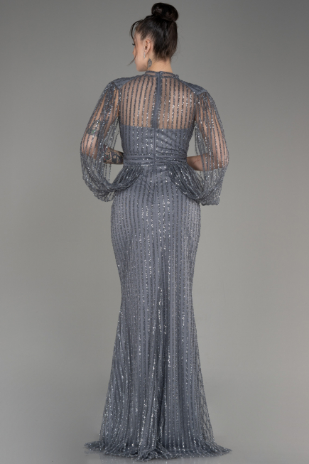 Anthracite Stoned Long Evening Gown ABU3981