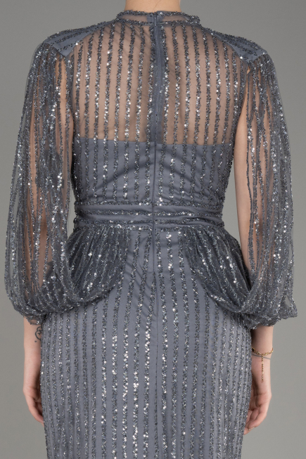 Anthracite Stoned Long Evening Gown ABU3981