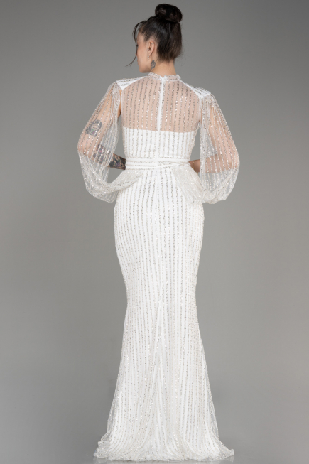 White Stoned Long Evening Gown ABU3981
