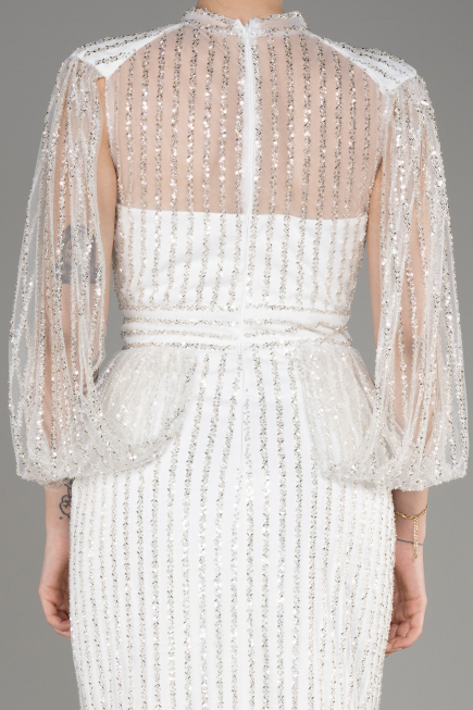 White Stoned Long Evening Gown ABU3981