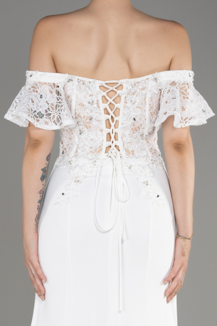 White Long Dantelle Evening Dress ABU2261