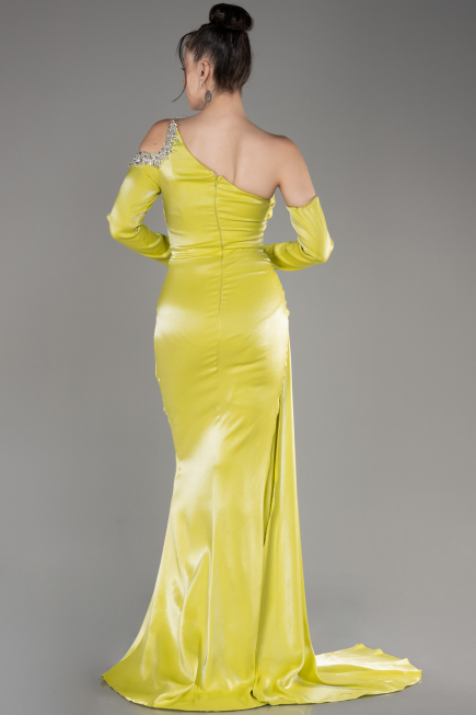 Pistachio Green One Sleeve Long Formal Evening Dress ABU3976