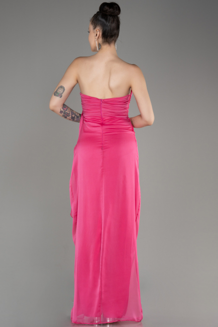 Fuchsia Strapless Slit Long Chiffon Evening Dress ABU3947
