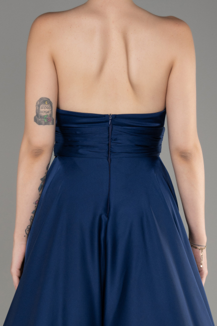 Navy Blue Strapless Long Satin Prom Dress ABU3965