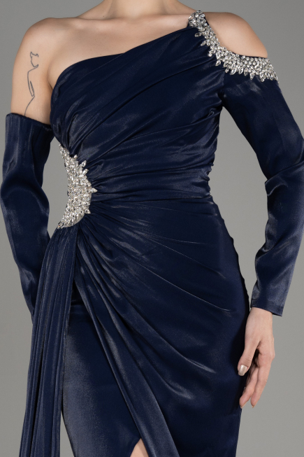 Navy Blue One Sleeve Long Formal Evening Dress ABU3976