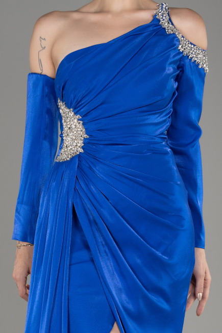 Sax Blue One Sleeve Long Formal Evening Dress ABU3976
