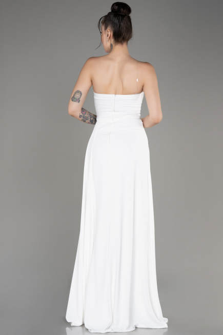 White Strapless Slit Long Chiffon Evening Dress ABU3974