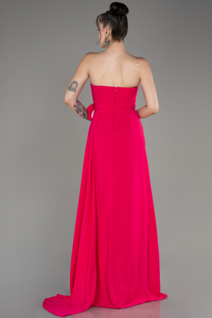 Fuchsia Strapless Slit Long Chiffon Evening Dress ABU3974