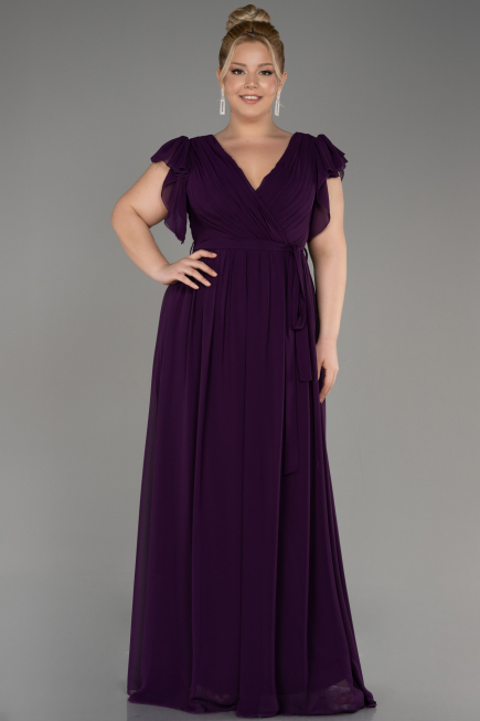 Long Dark Purple Chiffon Plus Size Evening Dress ABU3276
