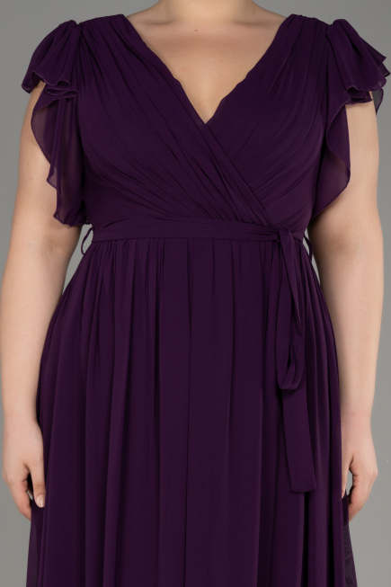 Long Dark Purple Chiffon Plus Size Evening Dress ABU3276