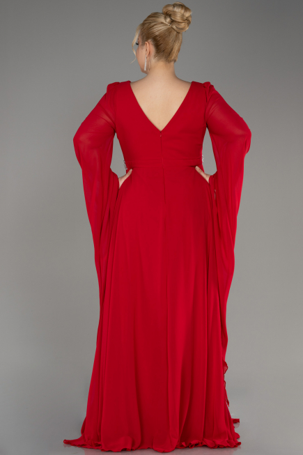 Red Long Chiffon Plus Size Evening Dress ABU3543