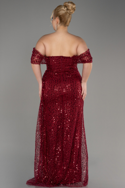 Burgundy Long Scaly Evening Dress ABU3577