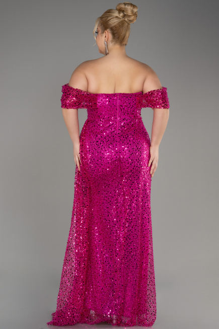 Fuchsia Long Scaly Evening Dress ABU3577