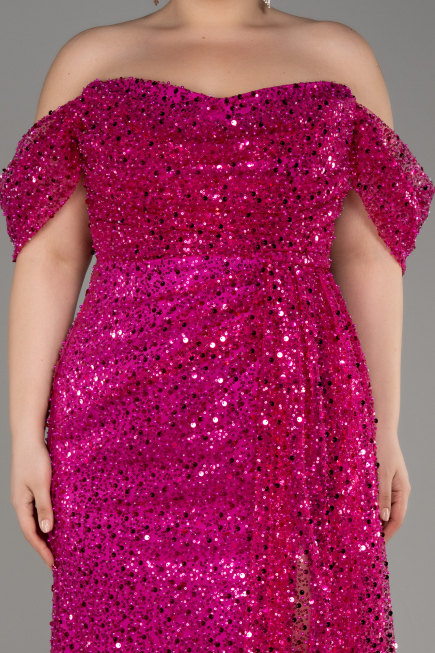 Fuchsia Long Scaly Evening Dress ABU3577