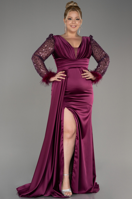 Cherry Colored Long Plus Size Evening Dress ABU3237