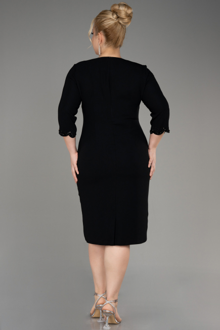 Black Capri Sleeve Midi Plus Size Evening Dress ABK2095