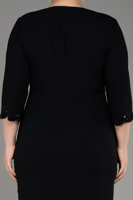 Black Capri Sleeve Midi Plus Size Evening Dress ABK2095