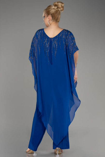 Sax Blue Chiffon Plus Size Evening Dress ABT111