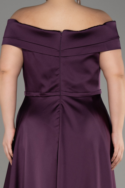 Dark Purple Long Satin Plus Size Evening Dress ABU2355