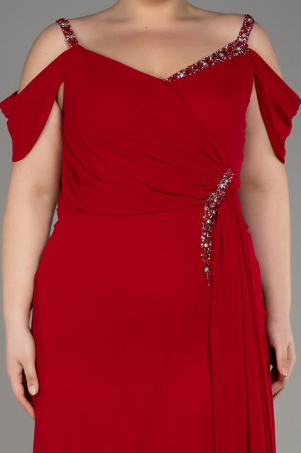 Red Long Chiffon Plus Size Evening Gown ABU3742