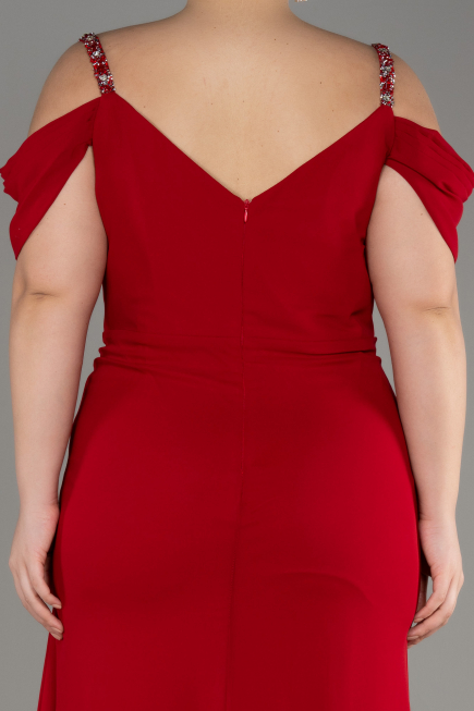 Red Long Chiffon Plus Size Evening Gown ABU3742
