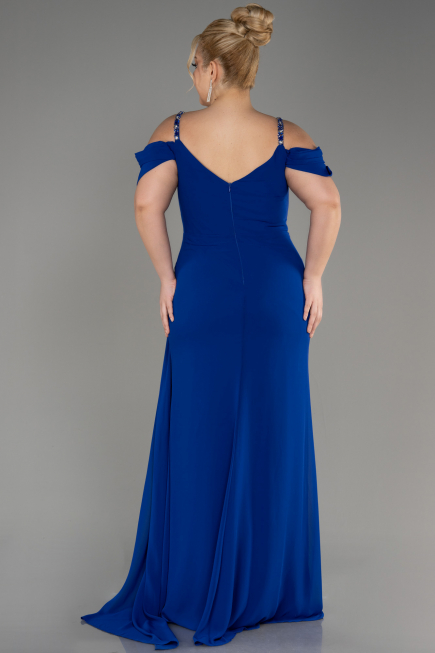 Sax Blue Long Chiffon Plus Size Evening Gown ABU3742