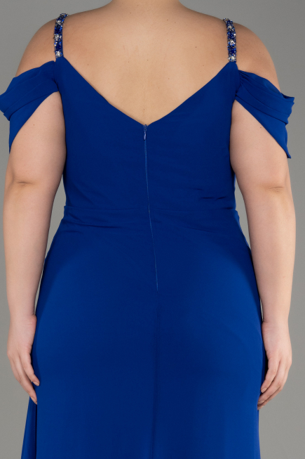 Sax Blue Long Chiffon Plus Size Evening Gown ABU3742